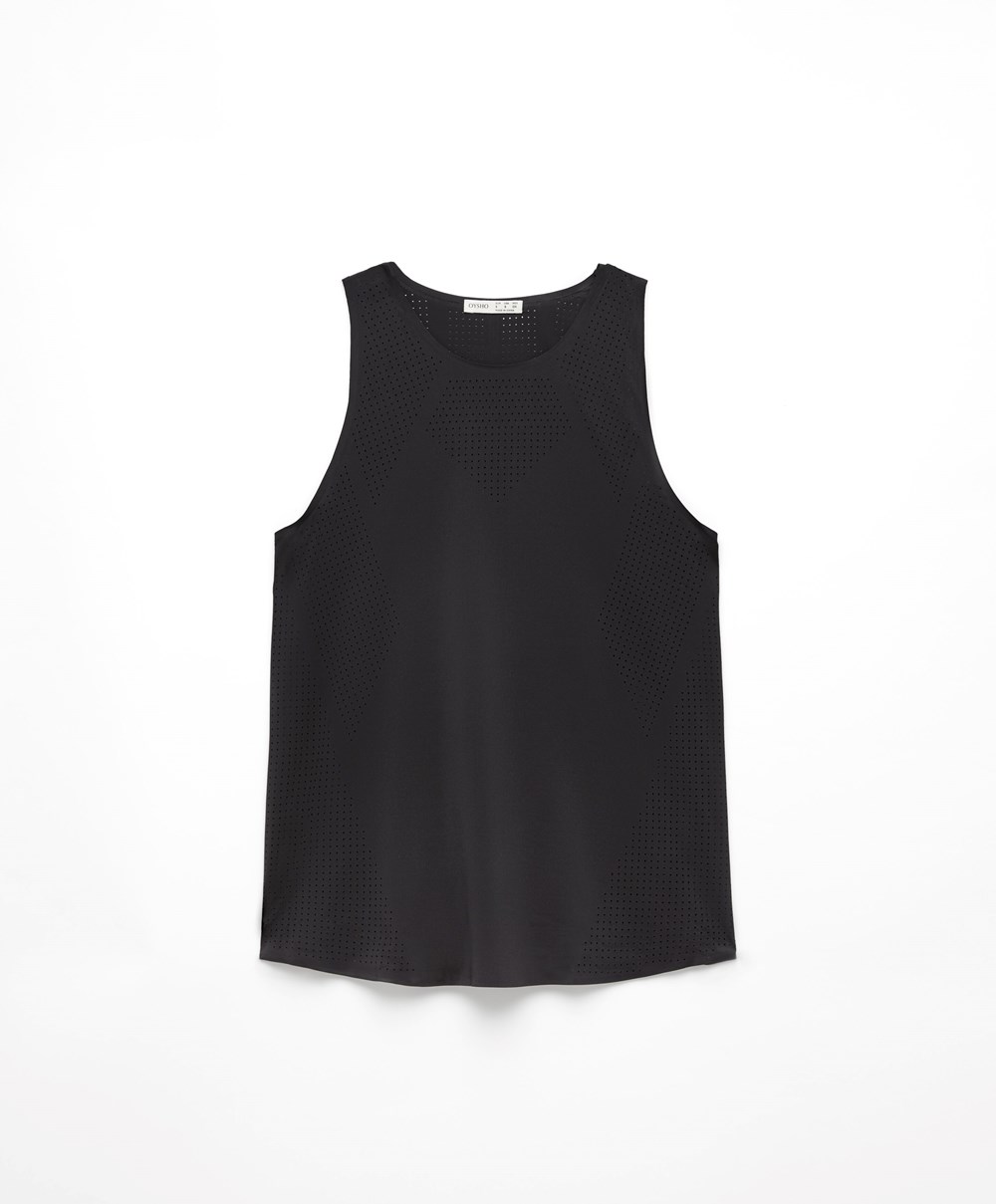 Oysho Microperforated Technical Ujjatlan T-shirt Fekete | JRMOBN-519