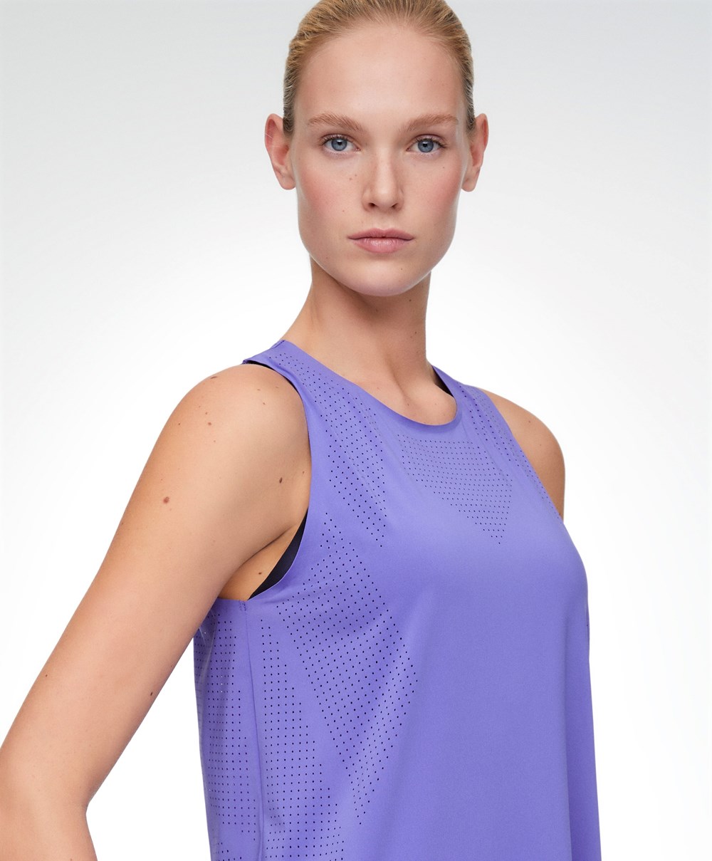 Oysho Microperforated Technical Ujjatlan T-shirt Violet | ZWOAMQ-527