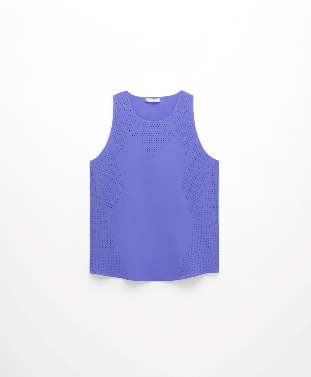 Oysho Microperforated Technical Ujjatlan T-shirt Violet | ZWOAMQ-527