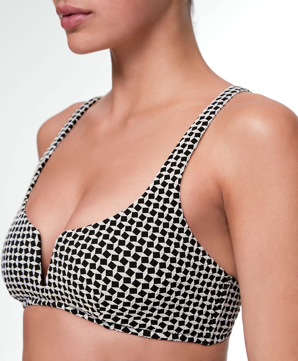 Oysho Mini Geometric Halter Bikini Top Fekete | DRFTNI-936