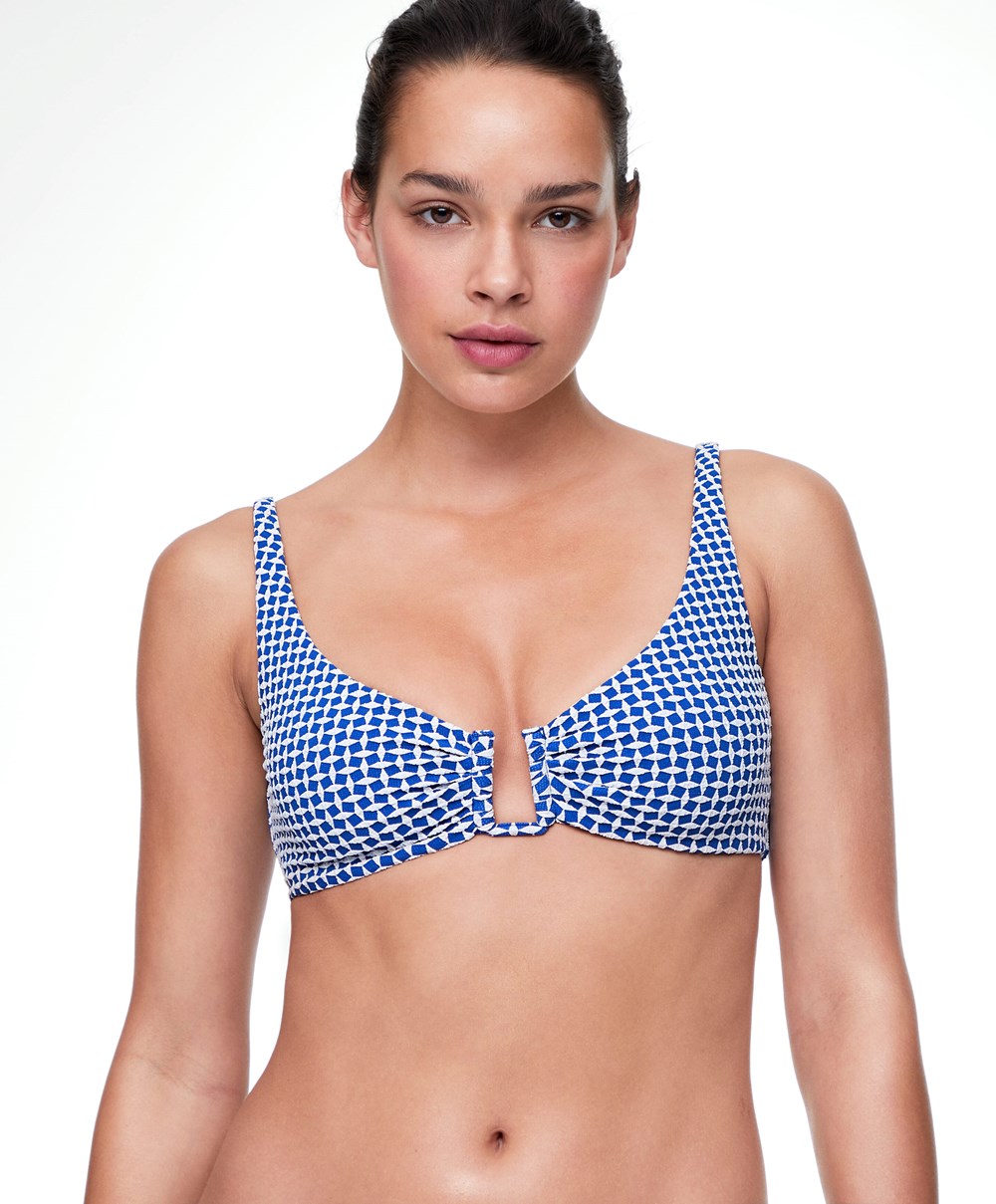 Oysho Mini Geometric Halter Bikini Top Kék | SOUZDA-685