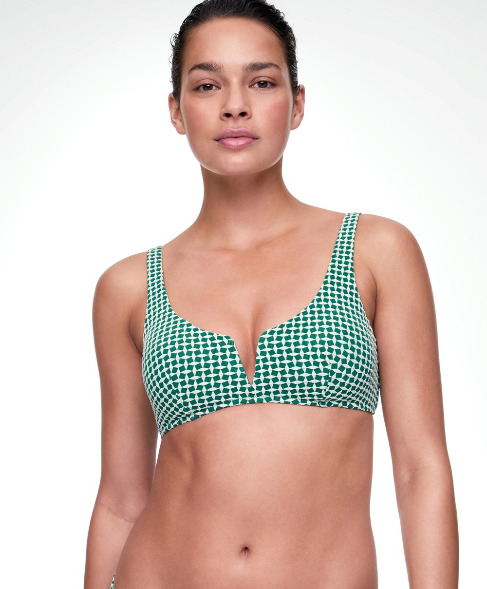 Oysho Mini Geometric Halter Bikini Top Zöld | LMAZFQ-567