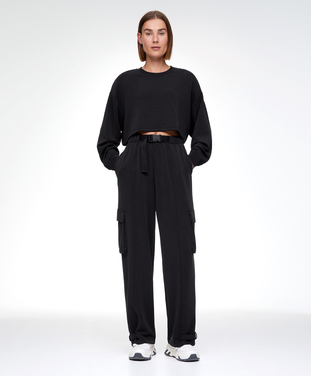 Oysho Modal Cargo Trousers Fekete | DXZAUH-594