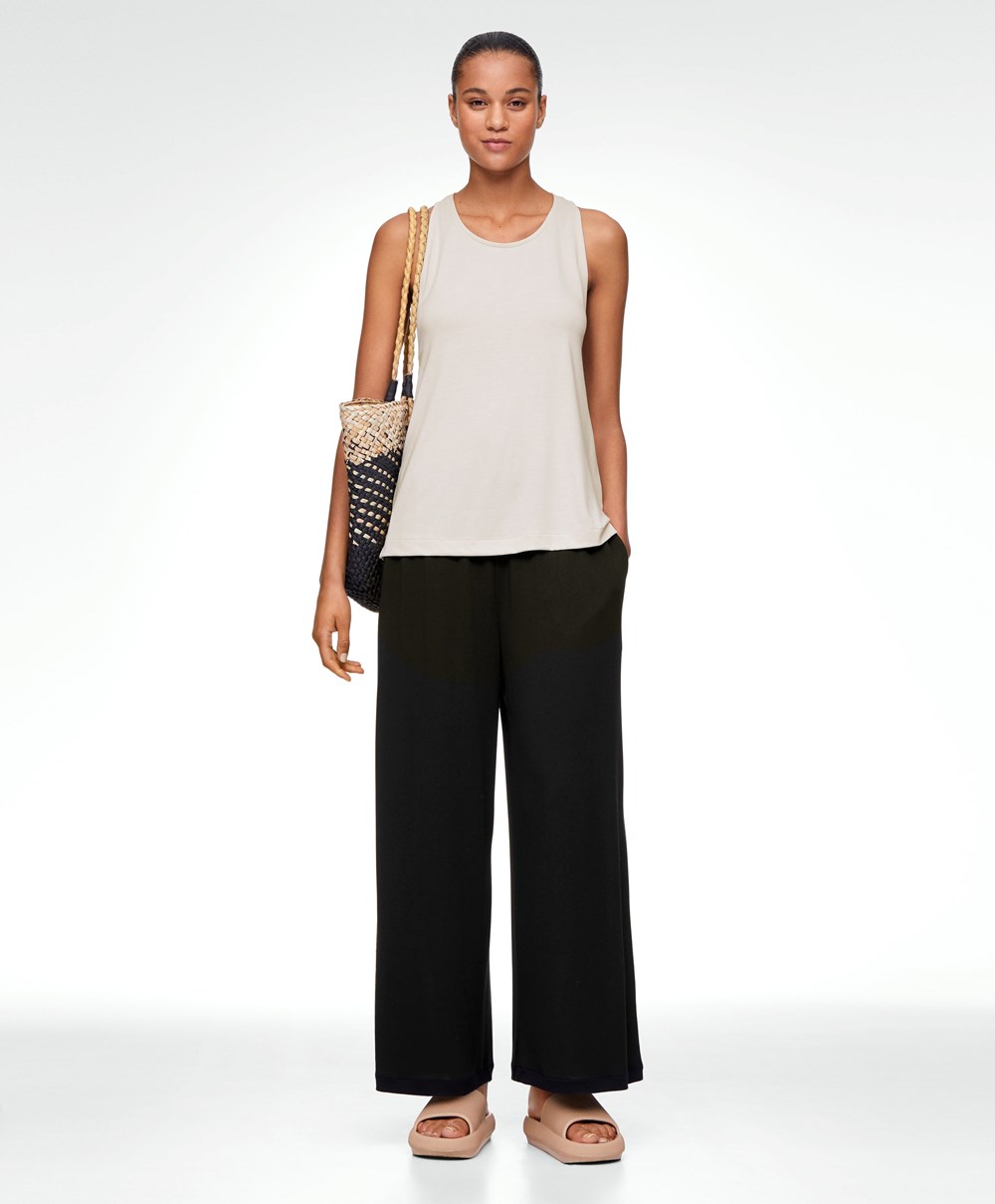 Oysho Modal Crop Trousers Fekete | LPVHKT-796