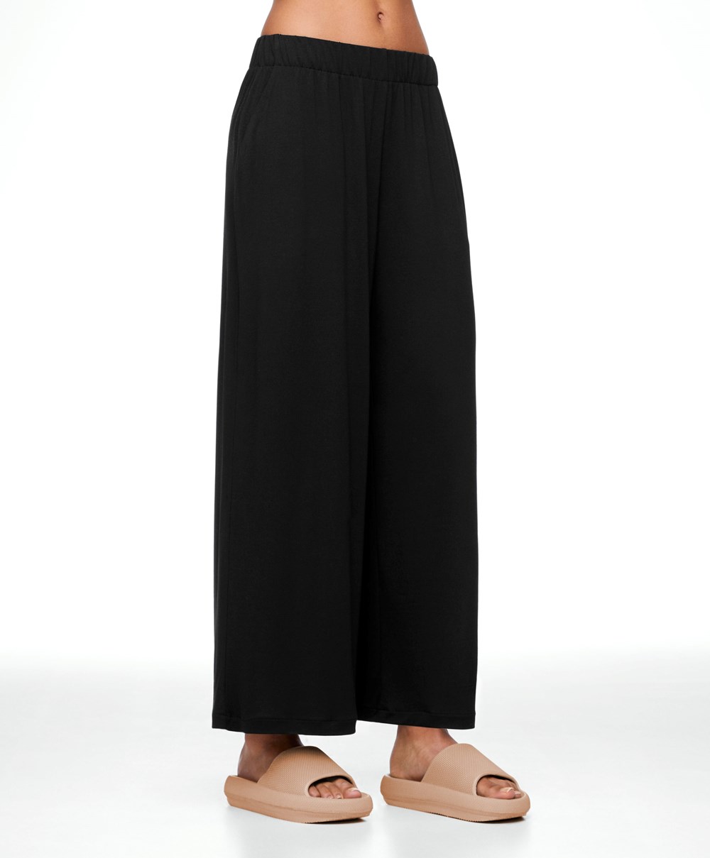 Oysho Modal Crop Trousers Fekete | LPVHKT-796