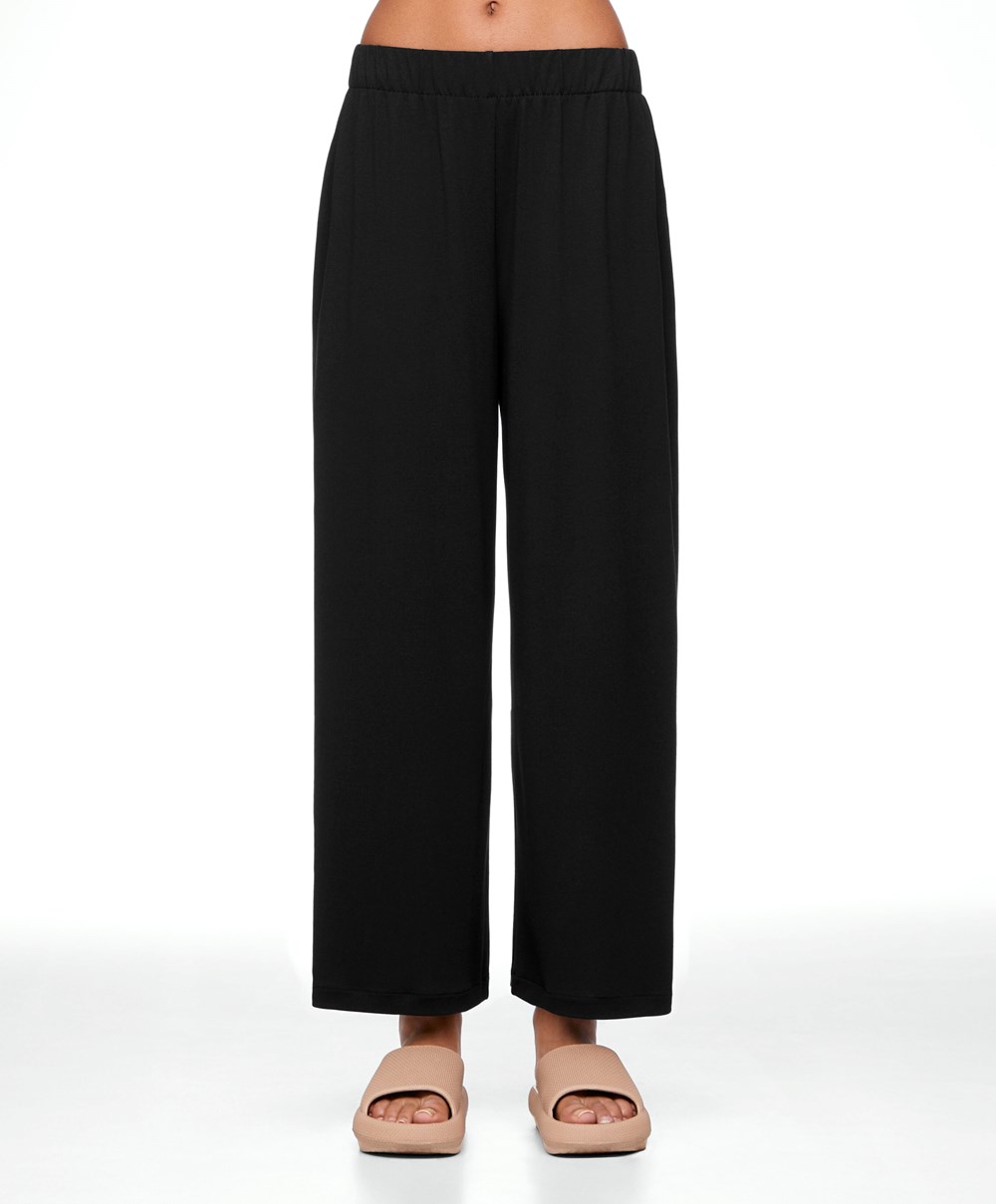 Oysho Modal Crop Trousers Fekete | LPVHKT-796