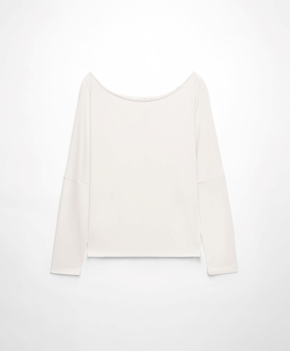 Oysho Modal Long-sleeved T-shirt Cream-white | MAJBSX-173