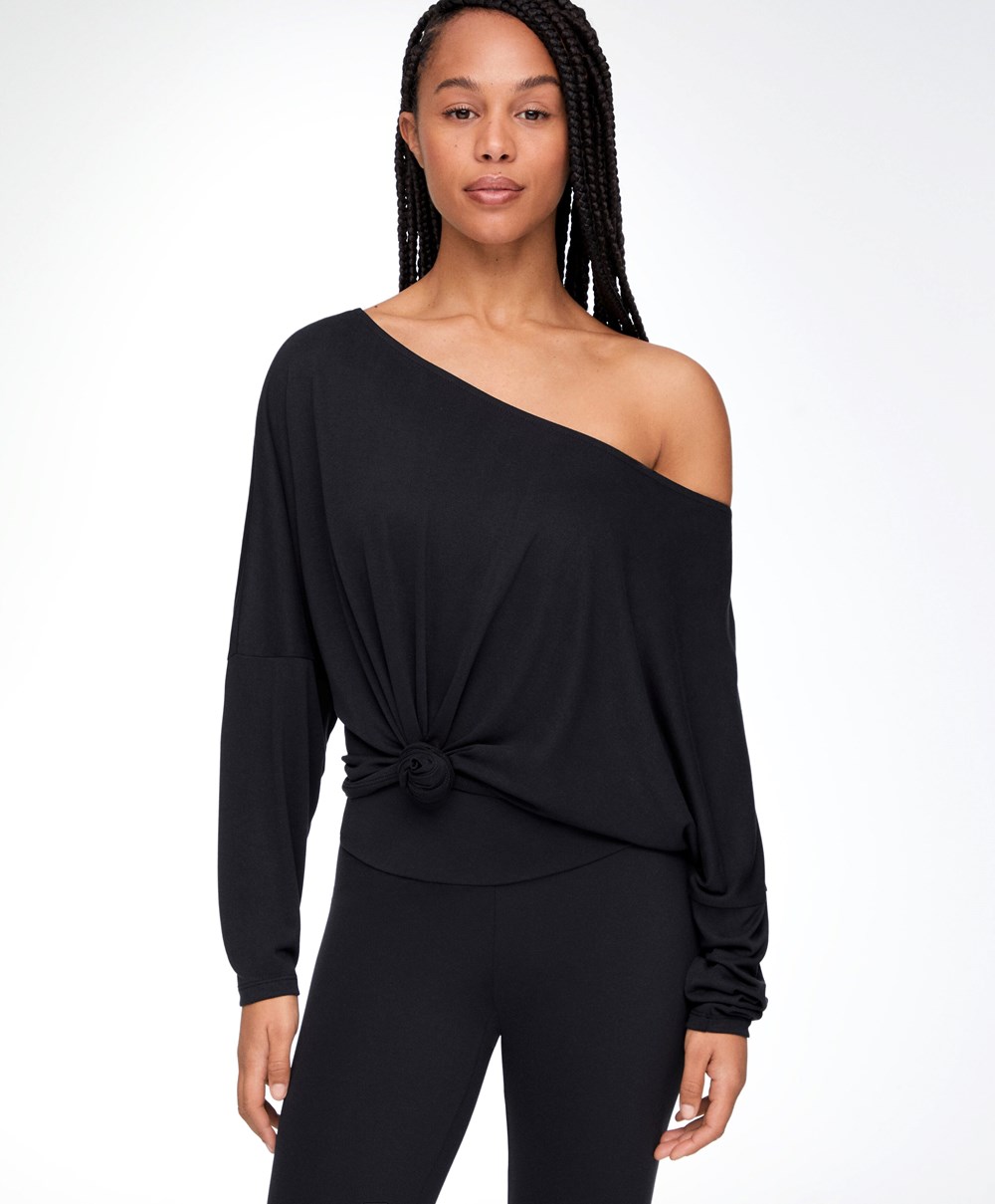 Oysho Modal Long-sleeved T-shirt Fekete | MJNDSE-390