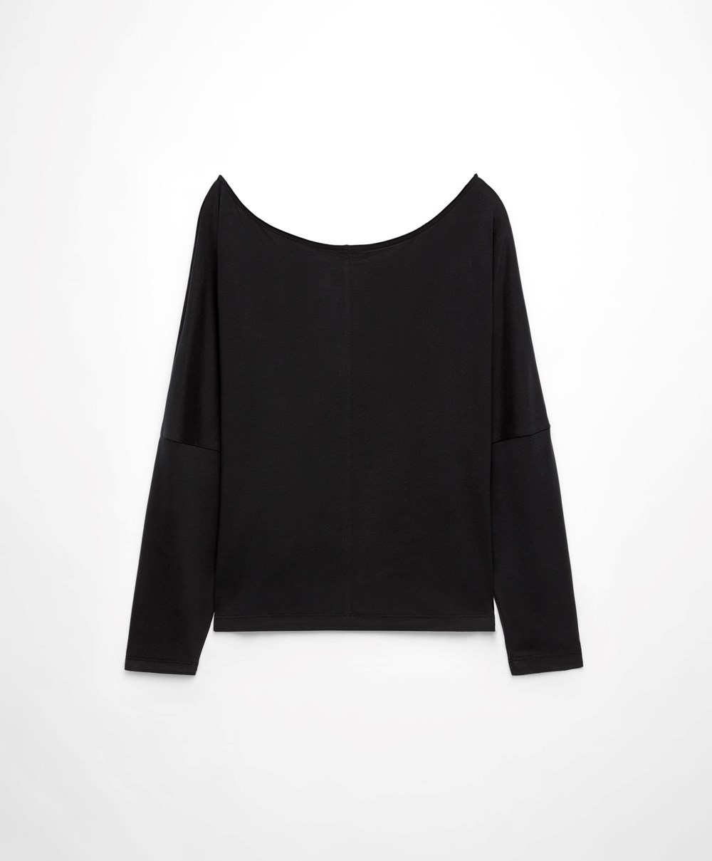 Oysho Modal Long-sleeved T-shirt Fekete | MJNDSE-390