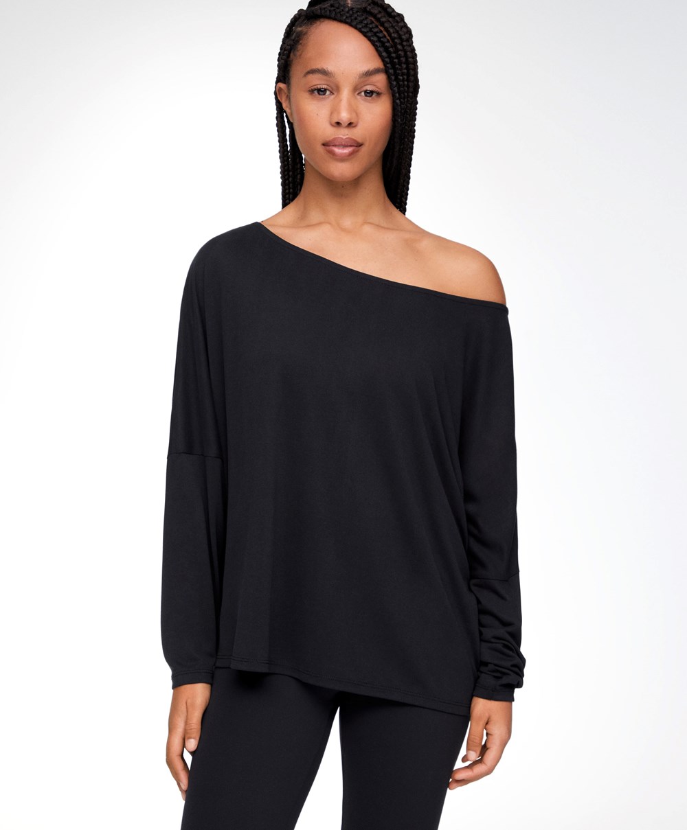 Oysho Modal Long-sleeved T-shirt Fekete | MJNDSE-390