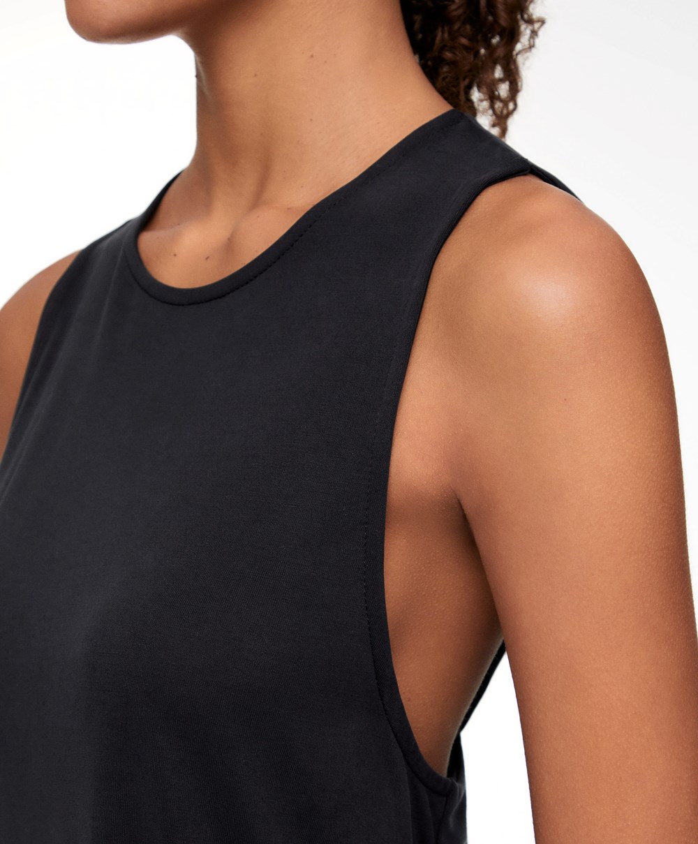 Oysho Modal Open Back Ujjatlan T-shirt Fekete | JSVNFC-948