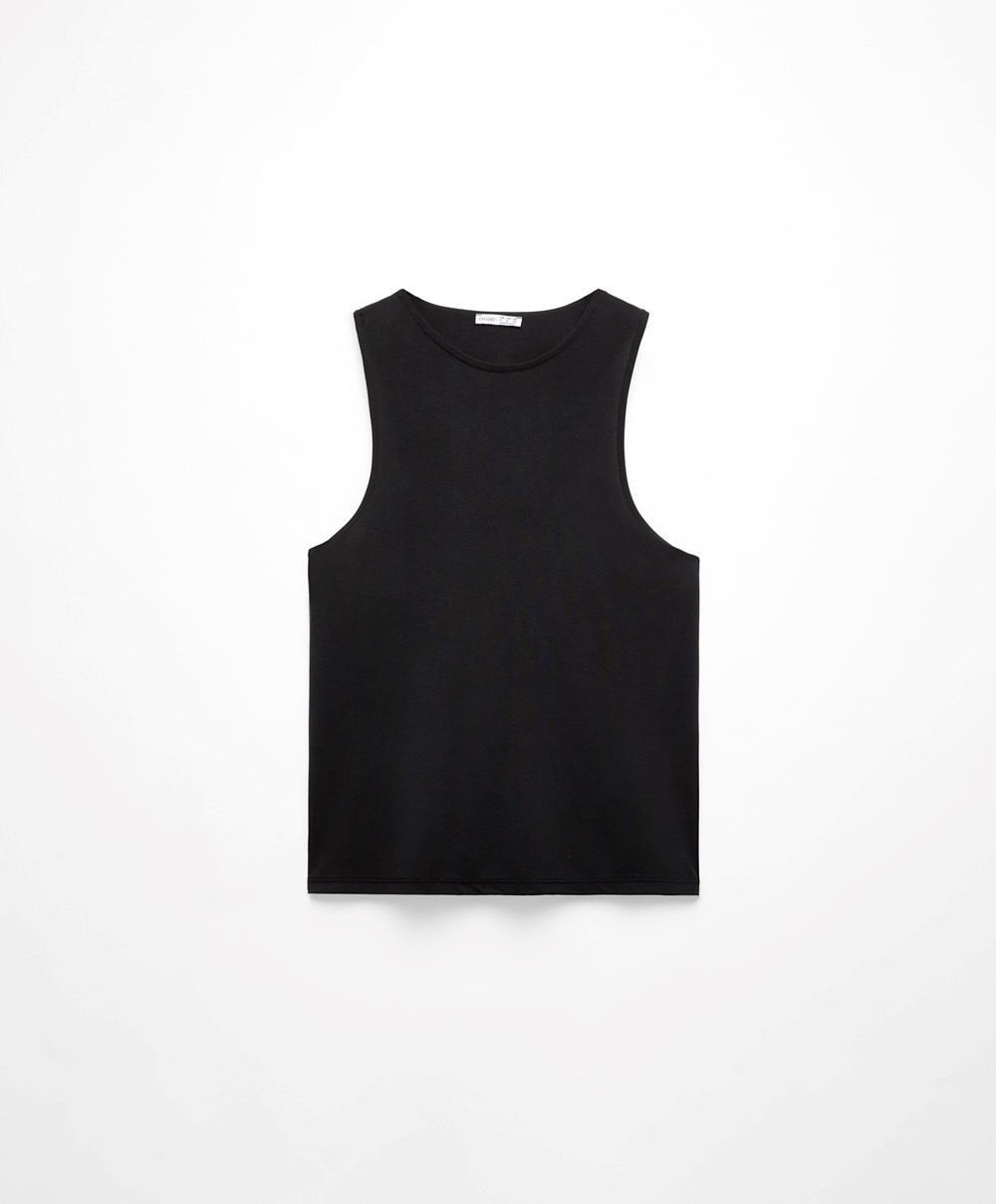 Oysho Modal Open Back Ujjatlan T-shirt Fekete | JSVNFC-948