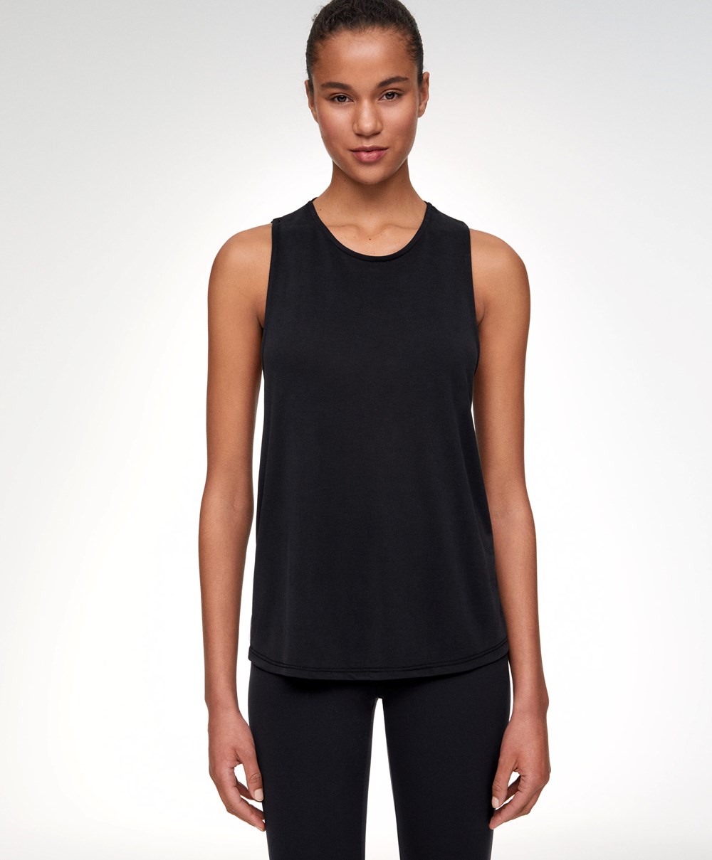 Oysho Modal Open Back Ujjatlan T-shirt Fekete | JSVNFC-948