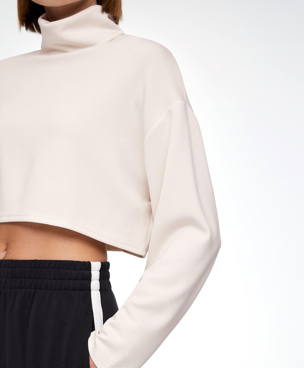 Oysho Modal Roll-neck Crop Sweatshirt Stone | OEXLMQ-689