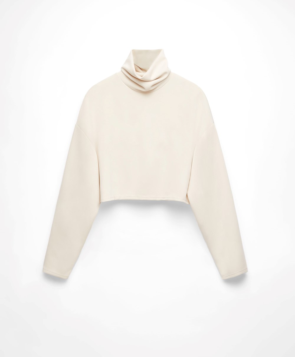 Oysho Modal Roll-neck Crop Sweatshirt Stone | OEXLMQ-689