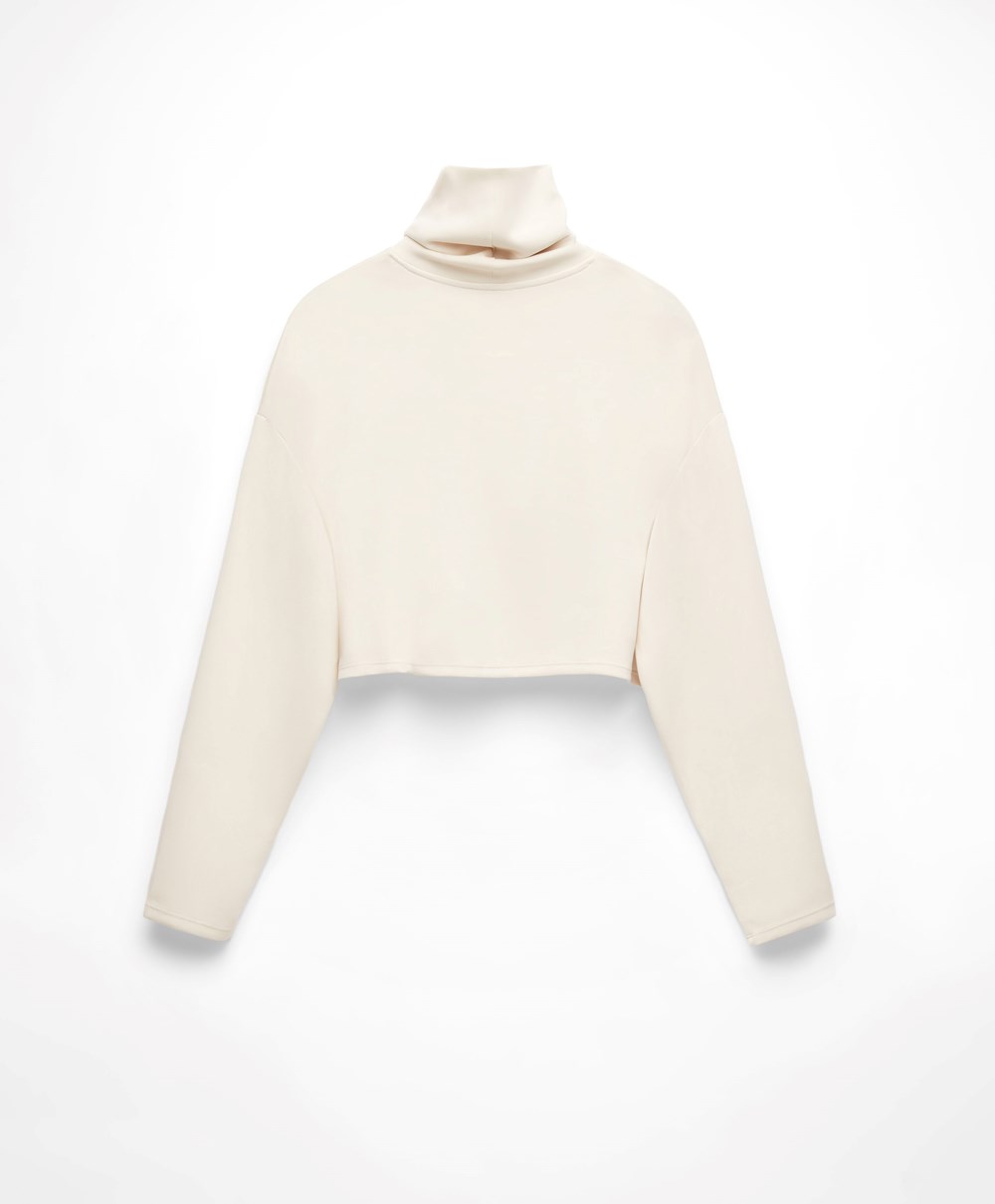 Oysho Modal Roll-neck Crop Sweatshirt Stone | OEXLMQ-689