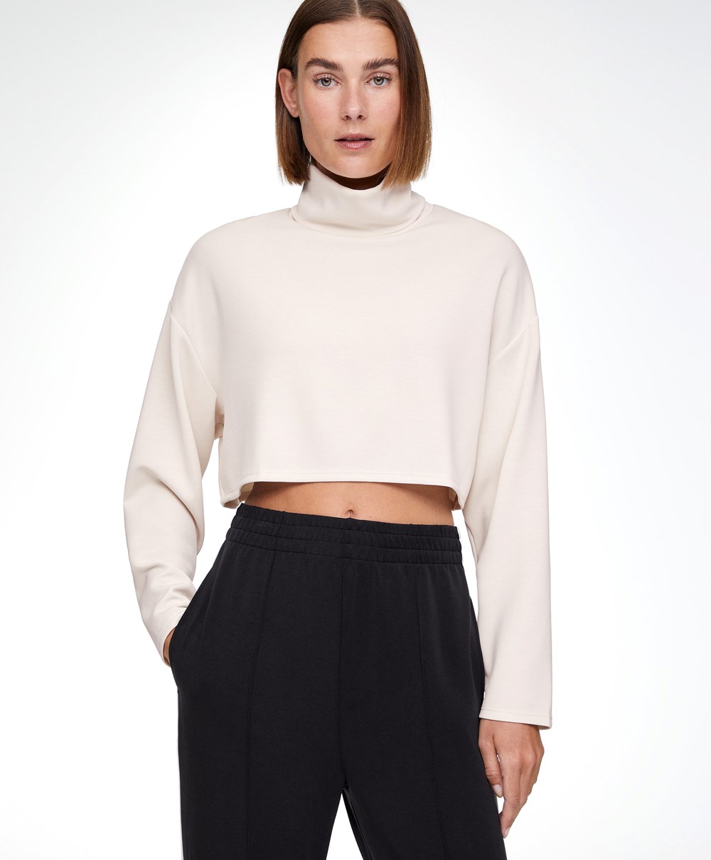 Oysho Modal Roll-neck Crop Sweatshirt Stone | OEXLMQ-689