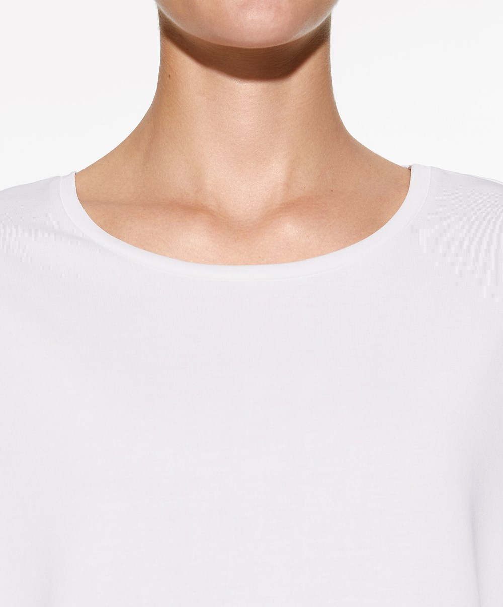 Oysho Modal Rövid-sleeved T-shirt Ecru | OJXPMC-260