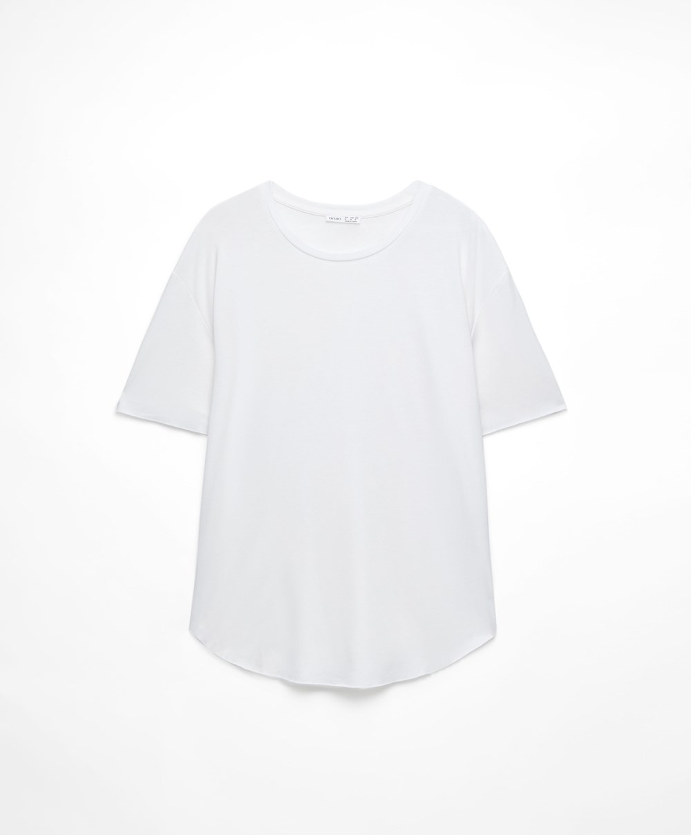 Oysho Modal Rövid-sleeved T-shirt Ecru | OJXPMC-260