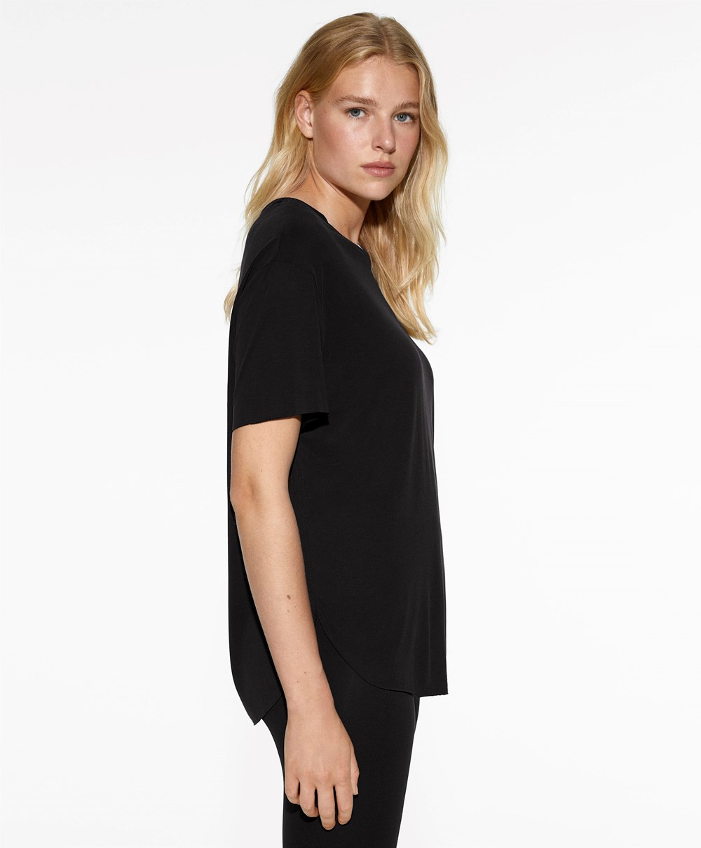 Oysho Modal Rövid-sleeved T-shirt Fekete | RYTKDS-046