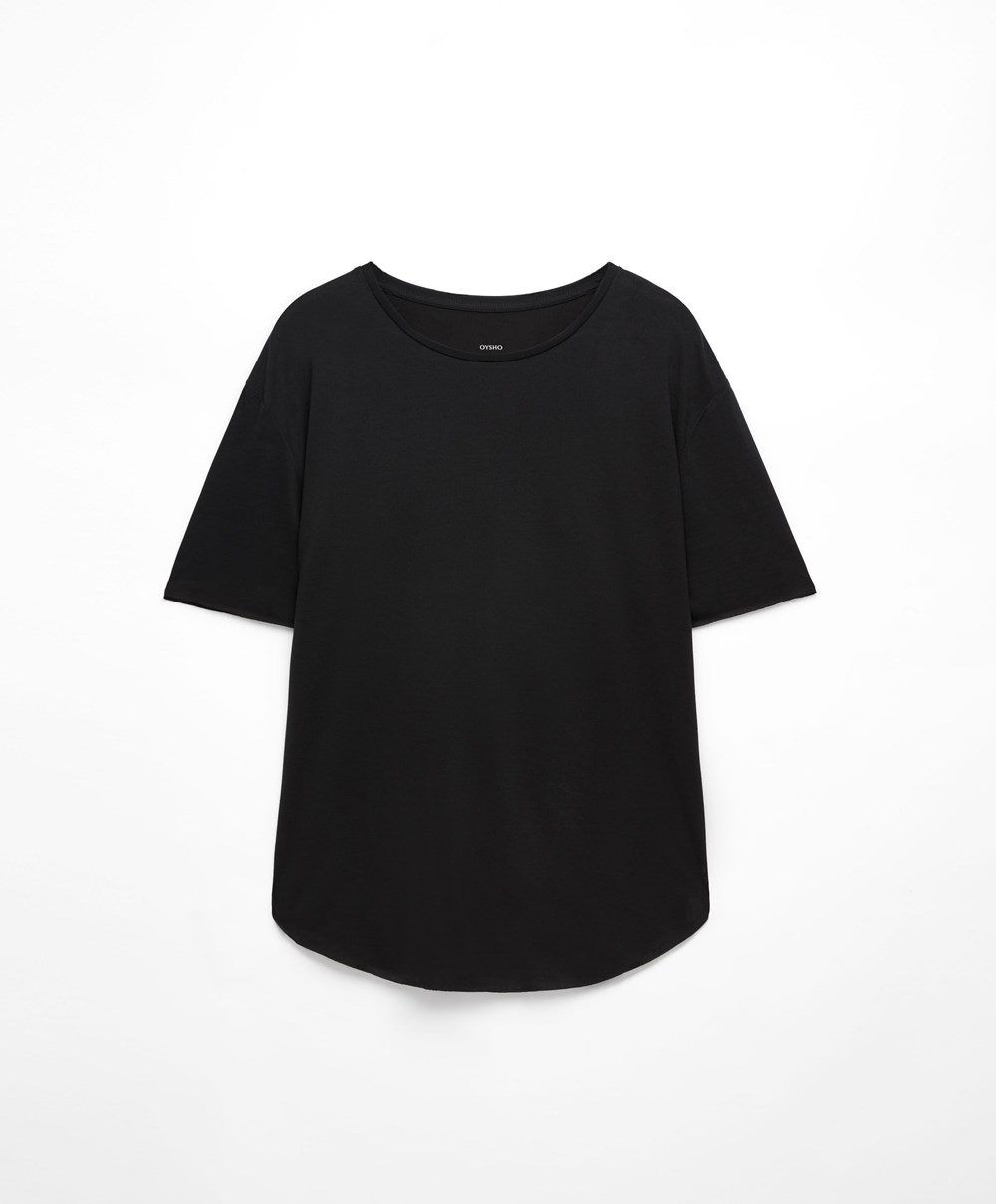 Oysho Modal Rövid-sleeved T-shirt Fekete | RYTKDS-046