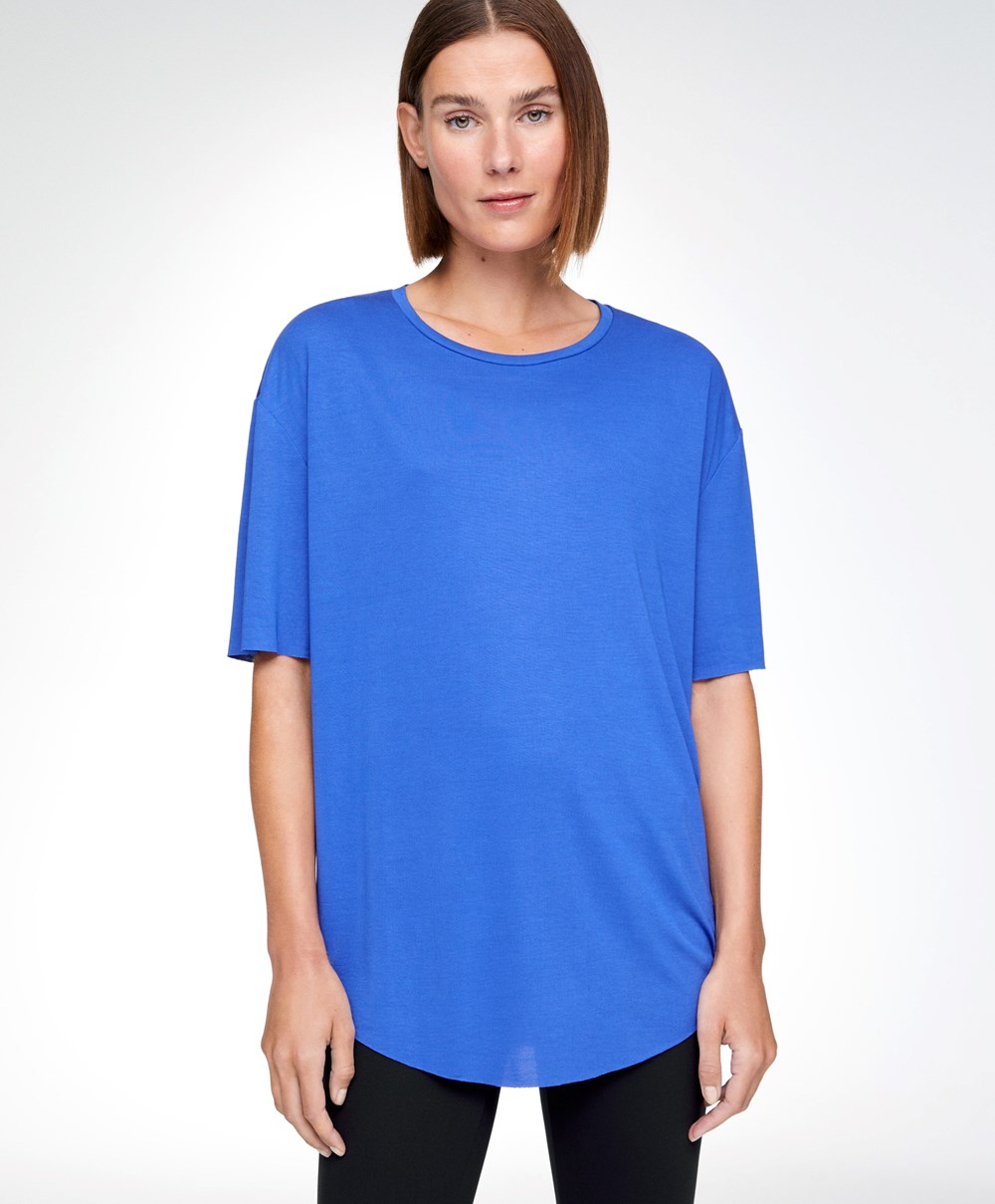 Oysho Modal Rövid-sleeved T-shirt Kék | KLCYBR-892