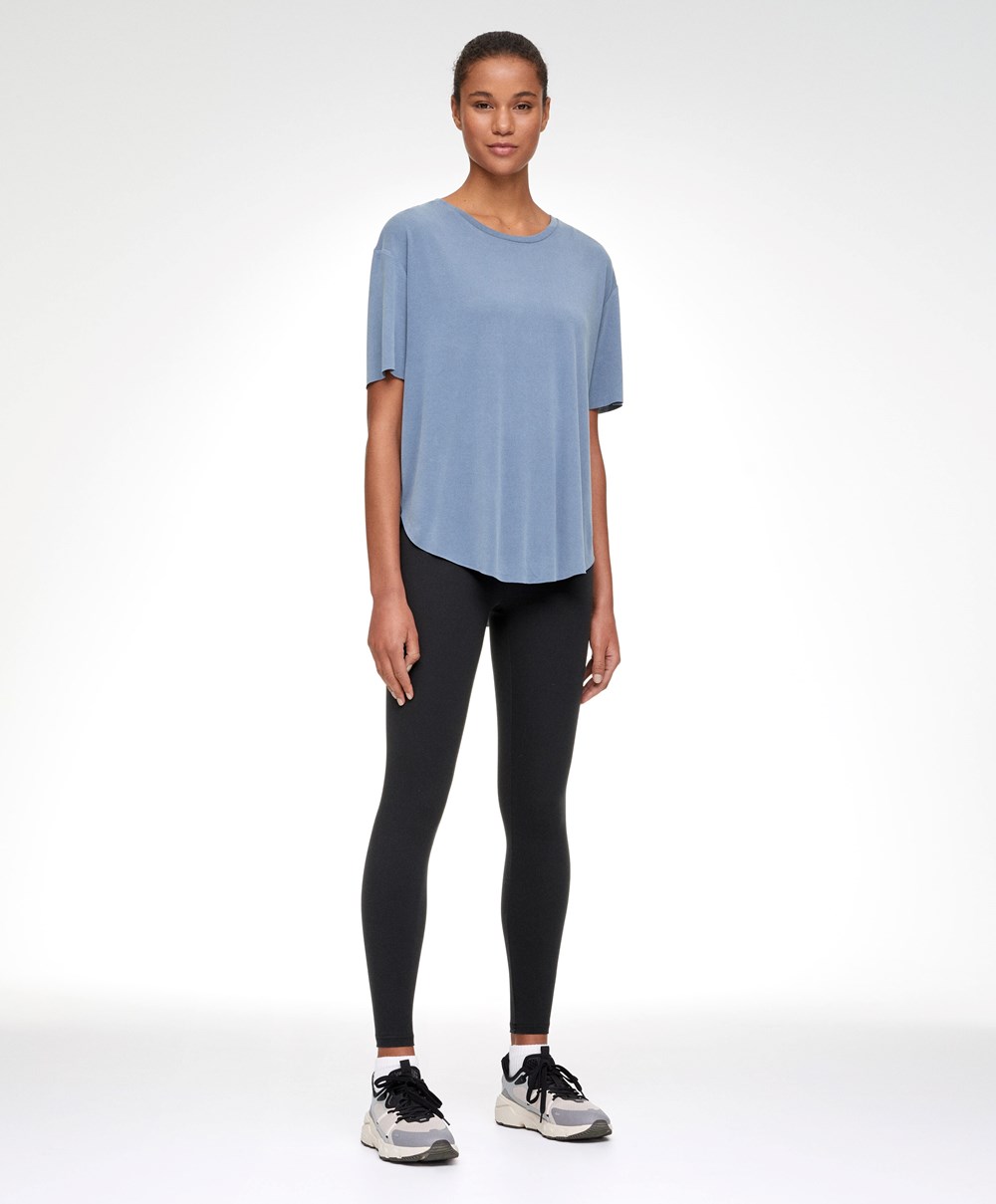 Oysho Modal Rövid-sleeved T-shirt Mid-blue | BEQUCJ-095