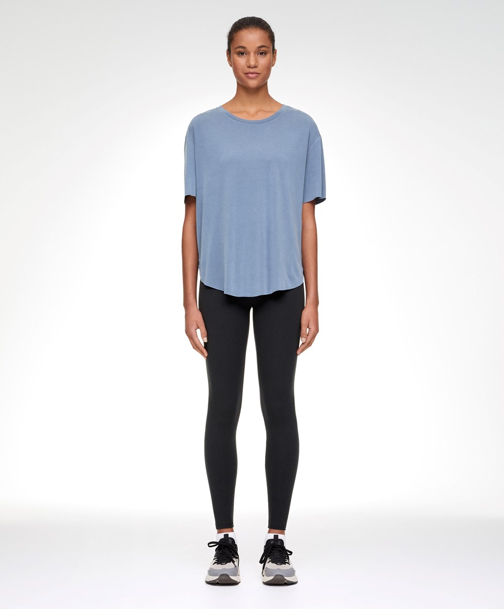 Oysho Modal Rövid-sleeved T-shirt Mid-blue | BEQUCJ-095