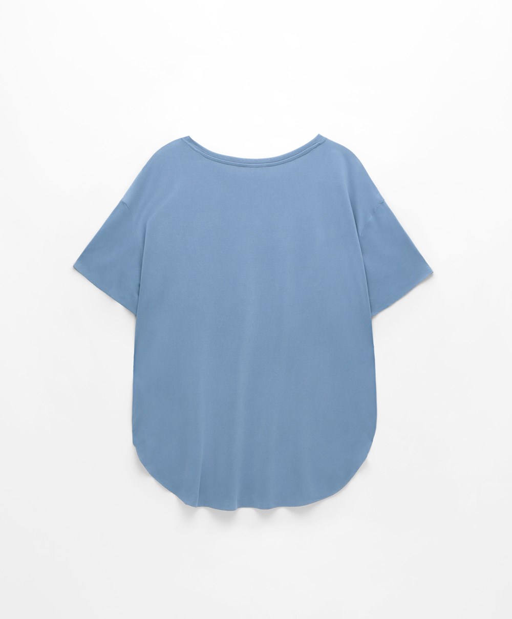 Oysho Modal Rövid-sleeved T-shirt Mid-blue | BEQUCJ-095