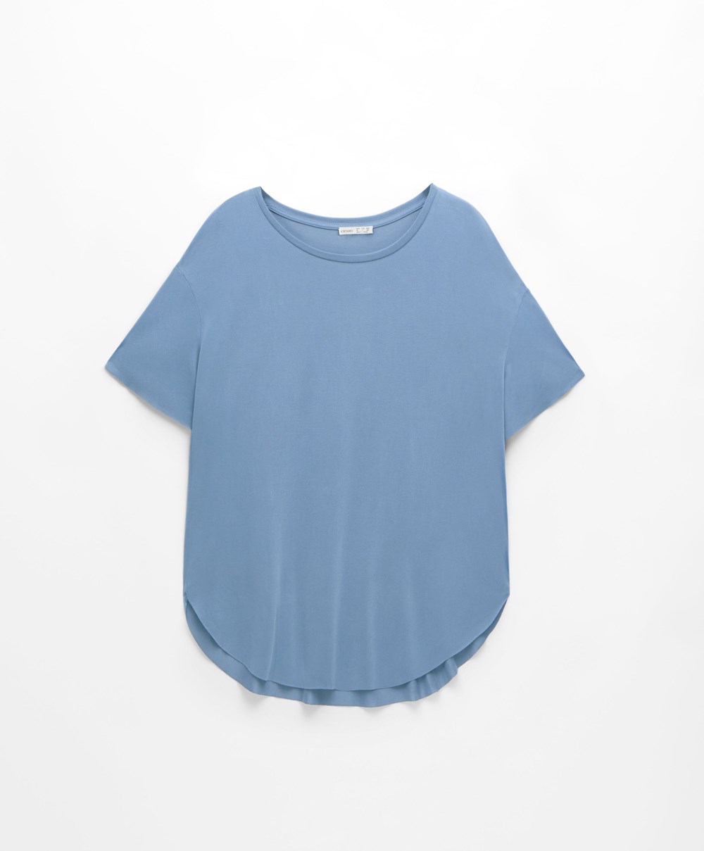 Oysho Modal Rövid-sleeved T-shirt Mid-blue | BEQUCJ-095