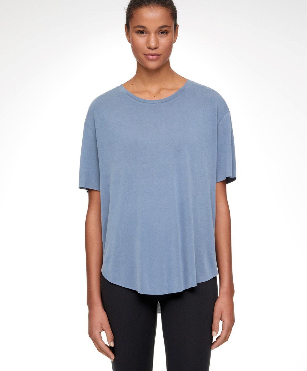 Oysho Modal Rövid-sleeved T-shirt Mid-blue | BEQUCJ-095