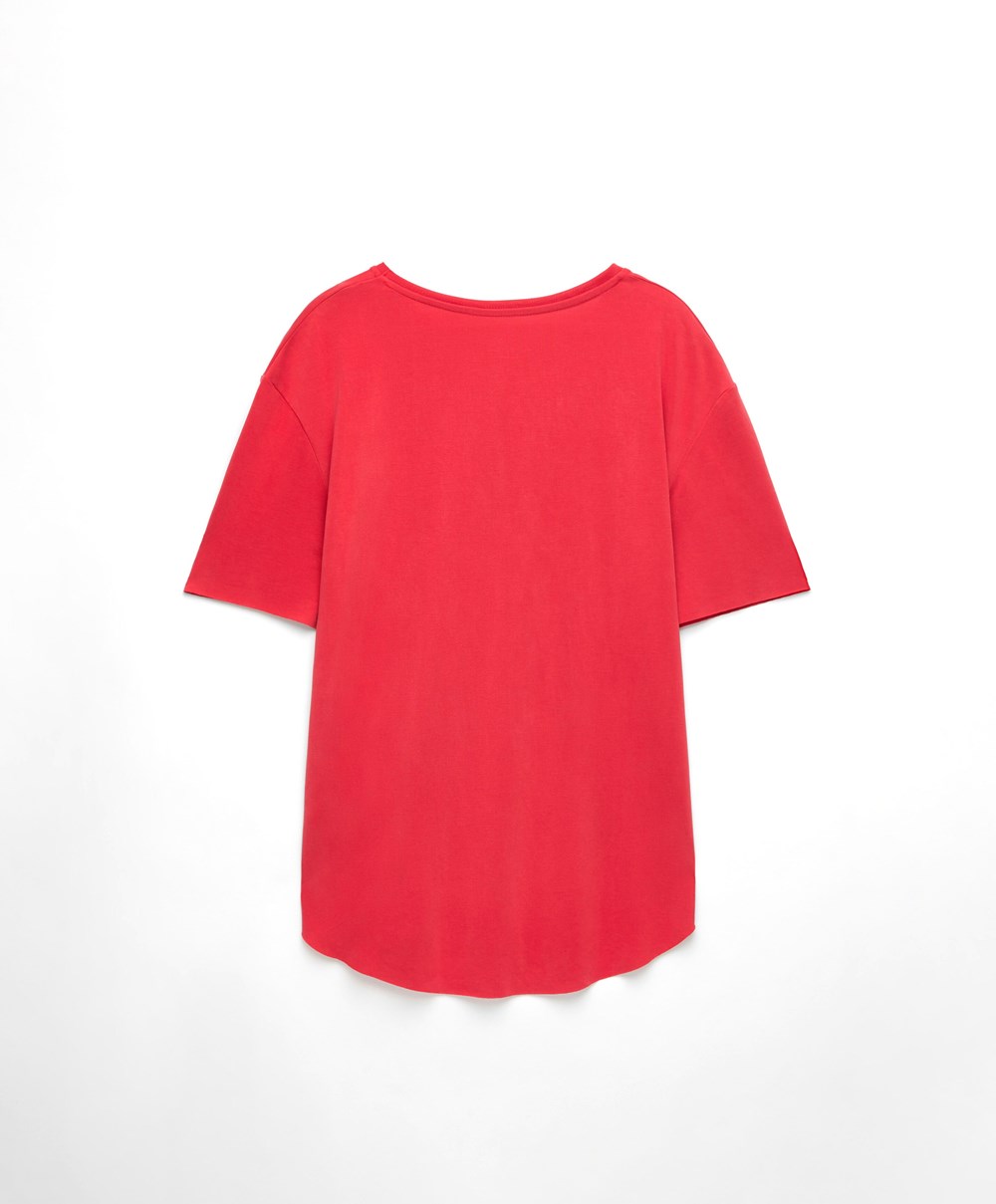 Oysho Modal Rövid-sleeved T-shirt Piros | PEKOYG-904