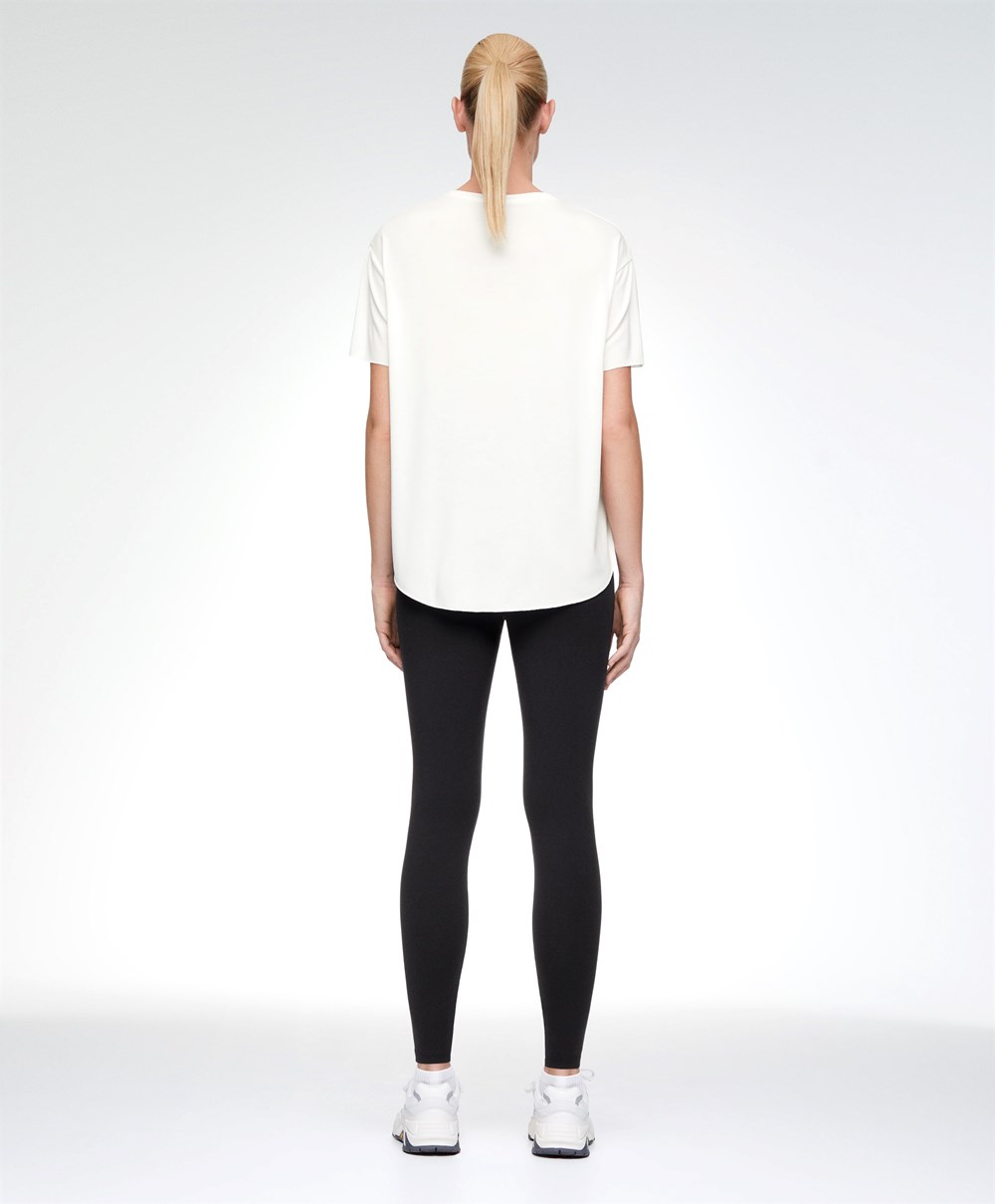 Oysho Modal Rövid-sleeved Text T-shirt Ecru | WZGENS-751