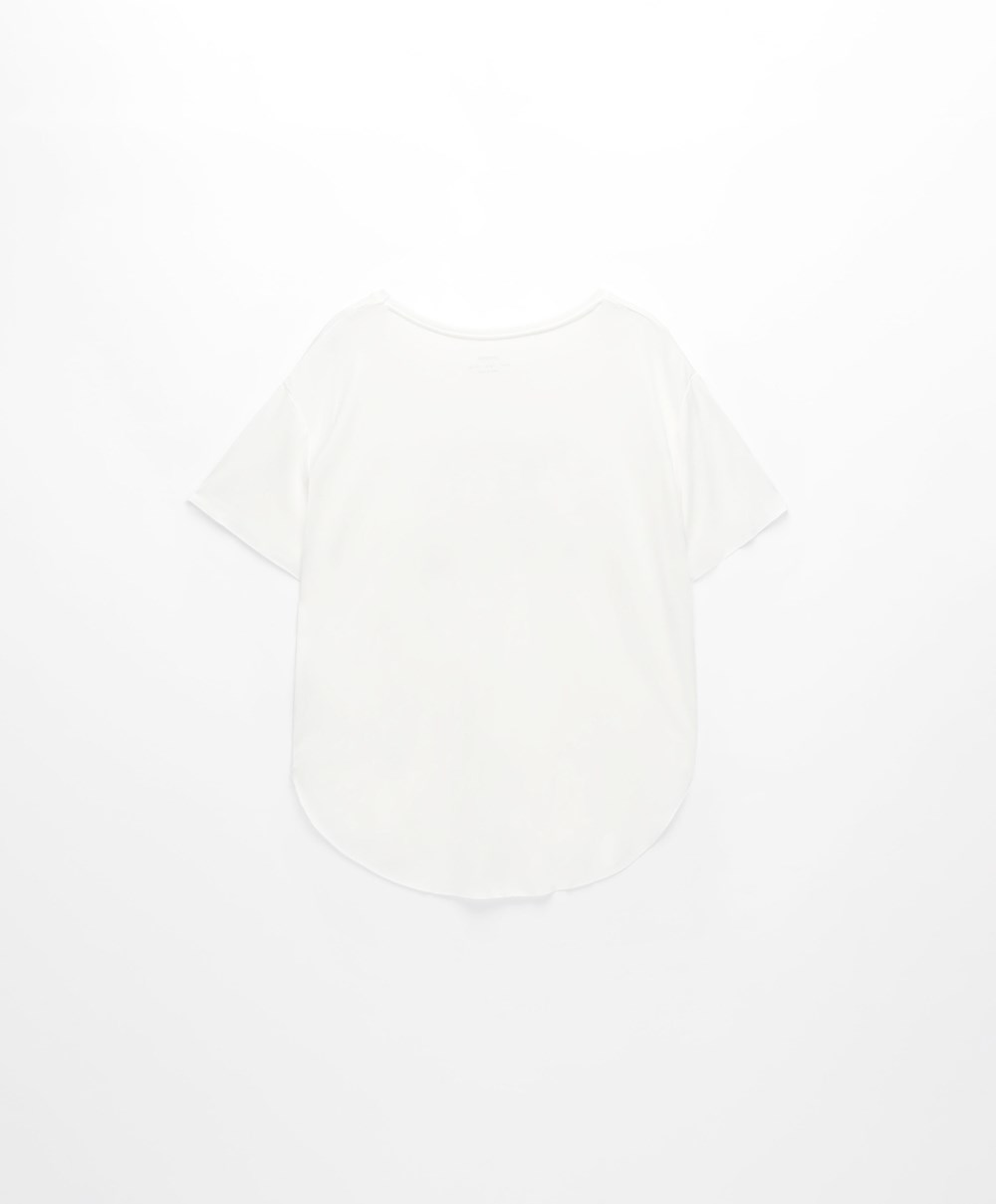 Oysho Modal Rövid-sleeved Text T-shirt Ecru | WZGENS-751