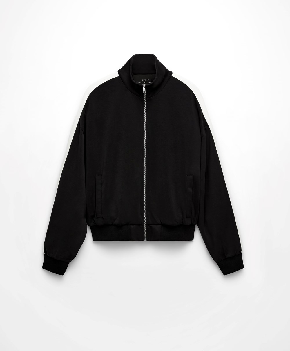 Oysho Modal Side Band Jacket Fekete | LIDNPR-579