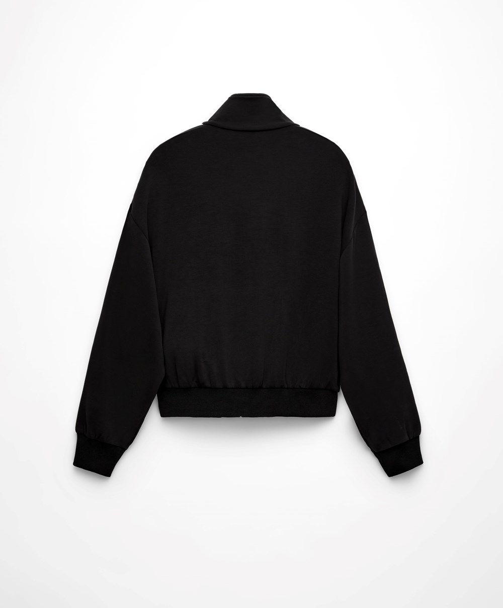 Oysho Modal Side Band Jacket Fekete | LIDNPR-579