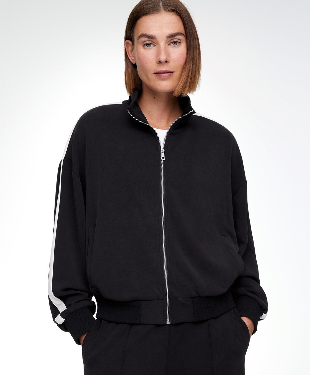 Oysho Modal Side Band Jacket Fekete | LIDNPR-579