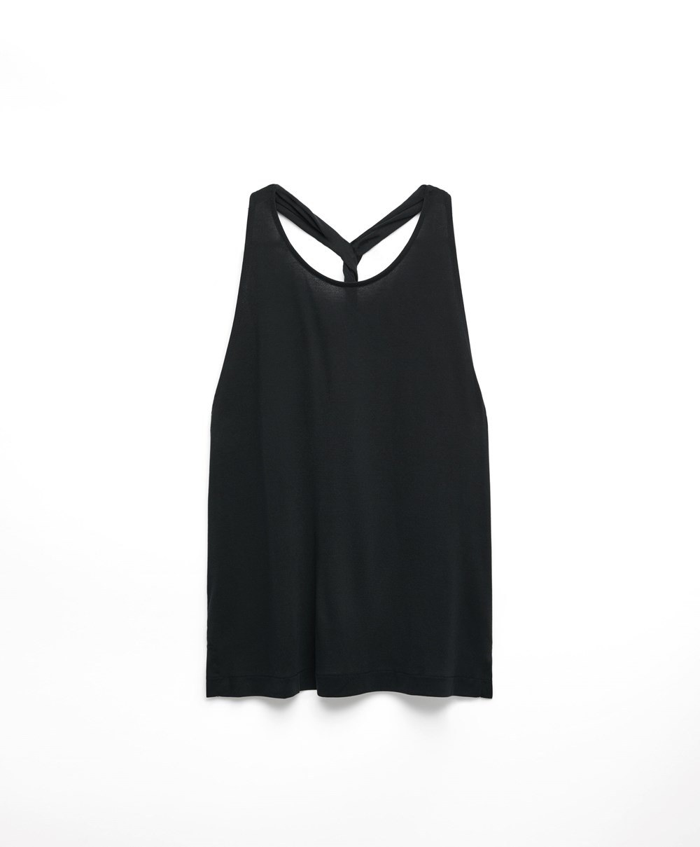 Oysho Modal Twist Vest Top Fekete | XDMFYS-564