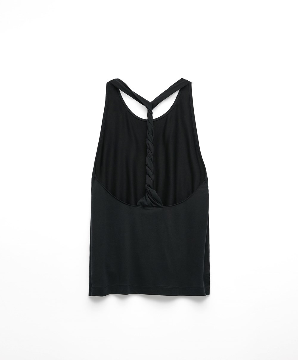 Oysho Modal Twist Vest Top Fekete | XDMFYS-564