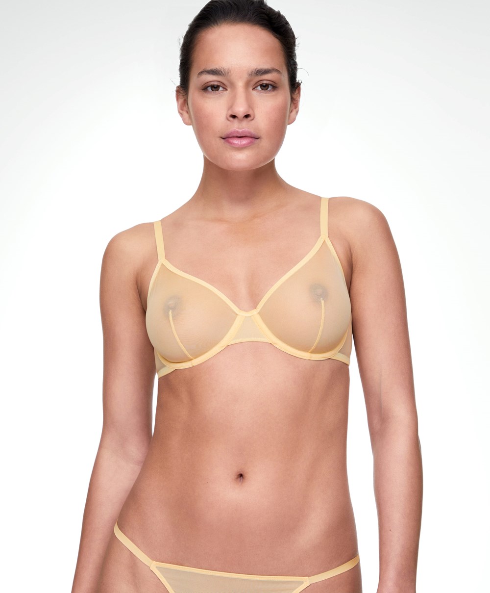 Oysho Non-padded Underwired Classic Bra In Tulle Sárga | DUORGW-716