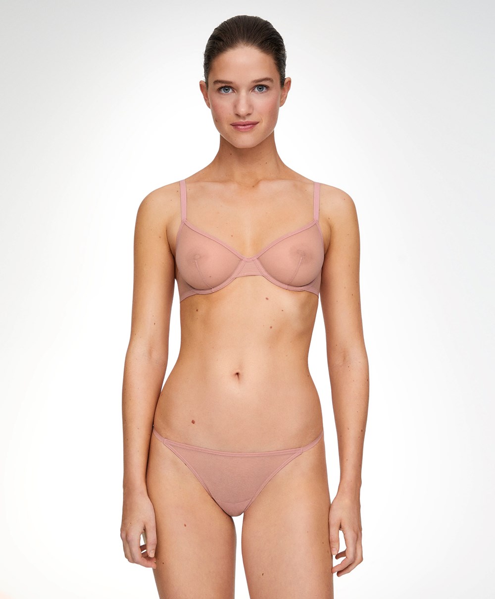 Oysho Non-padded Underwired Classic Bra In Tulle Mid Dusty Rosette | EIBFHU-438