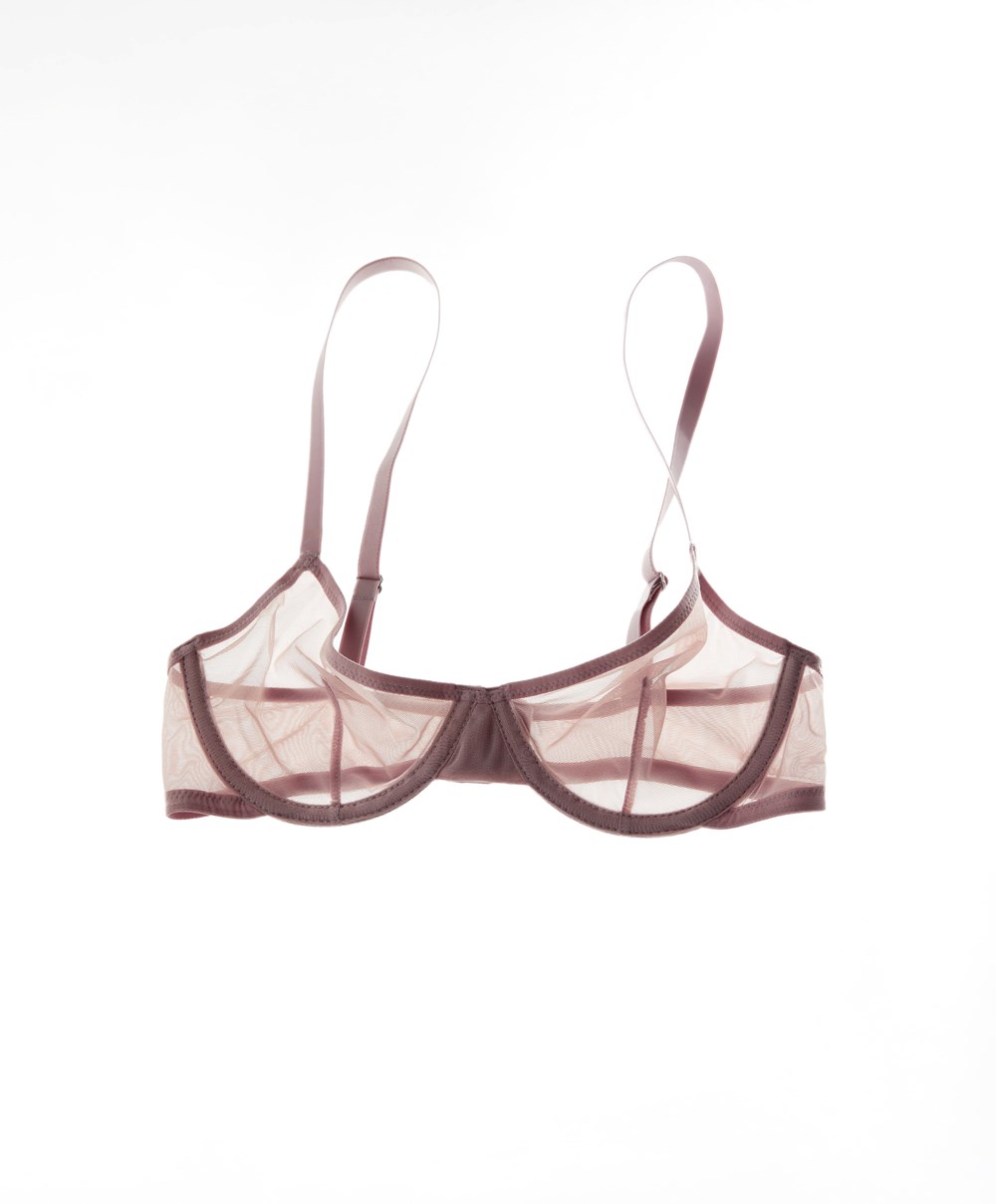 Oysho Non-padded Underwired Classic Bra In Tulle Mid Dusty Rosette | EIBFHU-438