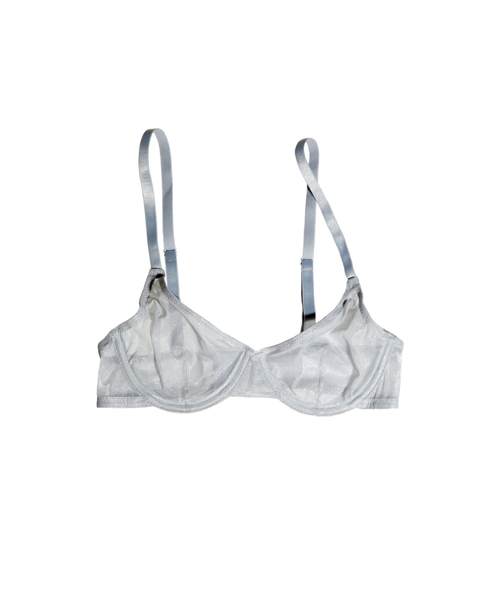 Oysho Non-padded Underwired Classic Bra In Shiny Tulle Titán | QXEHMU-536