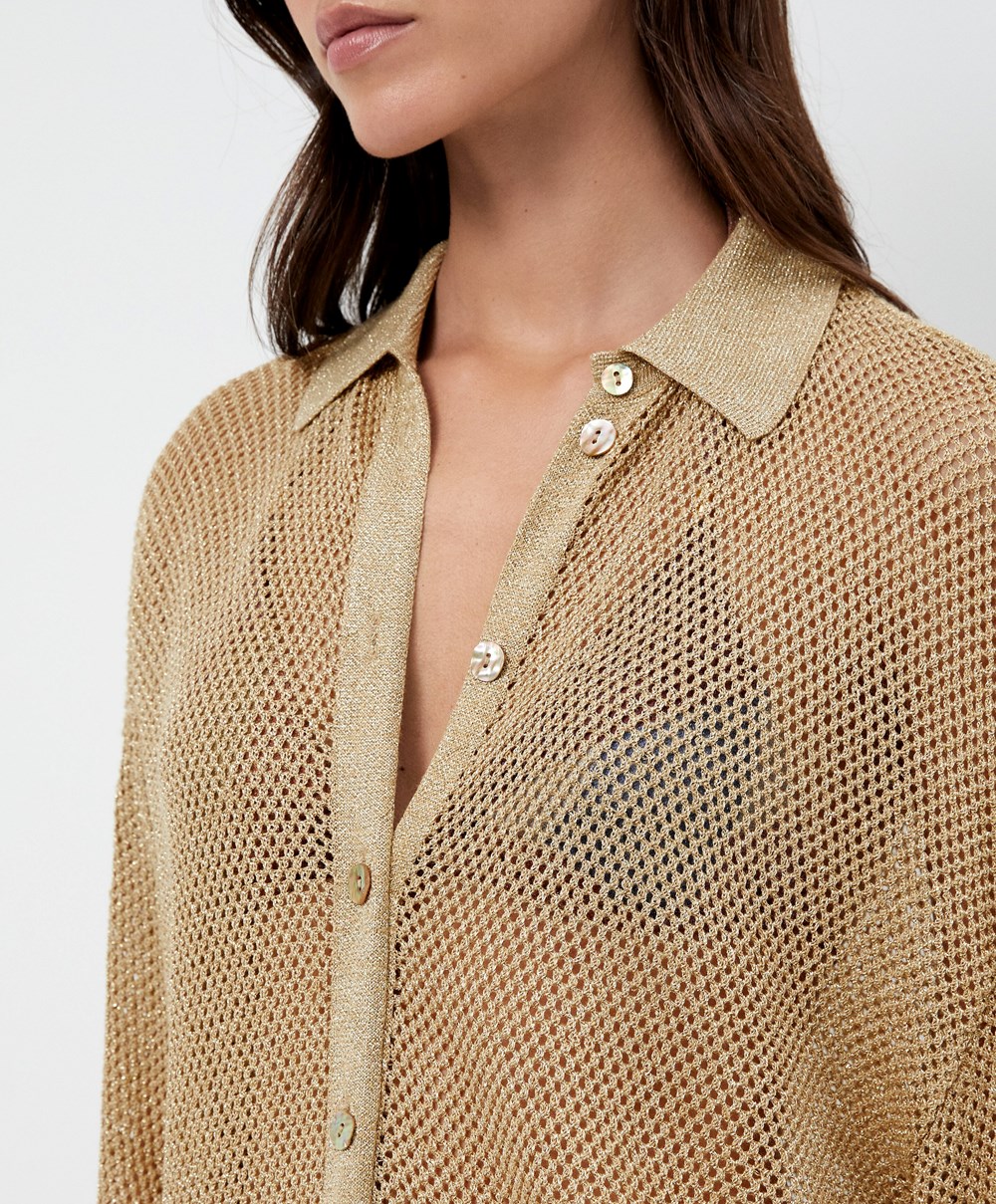 Oysho Oversize Knit Shirt Arany | HCQKGJ-129