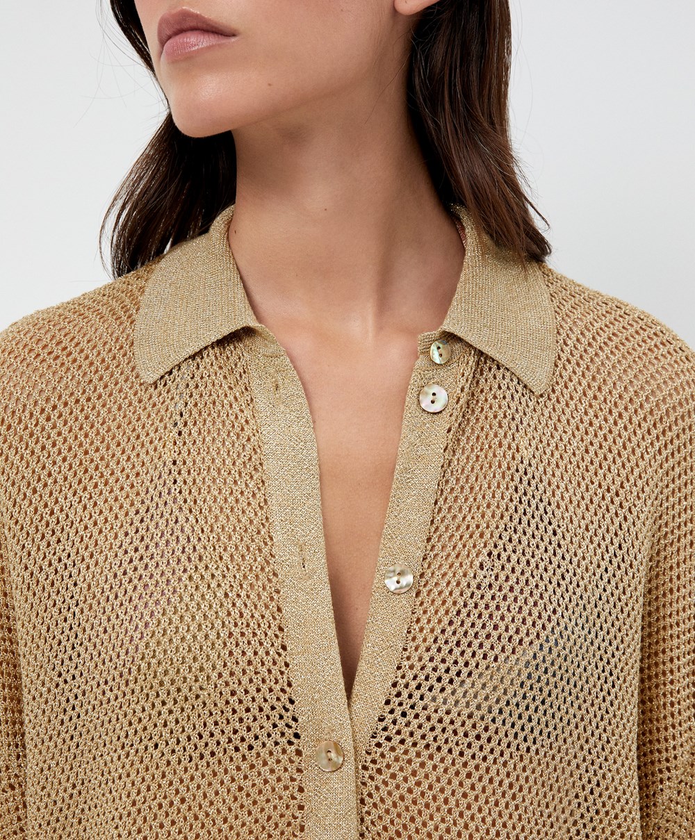 Oysho Oversize Knit Shirt Arany | HCQKGJ-129