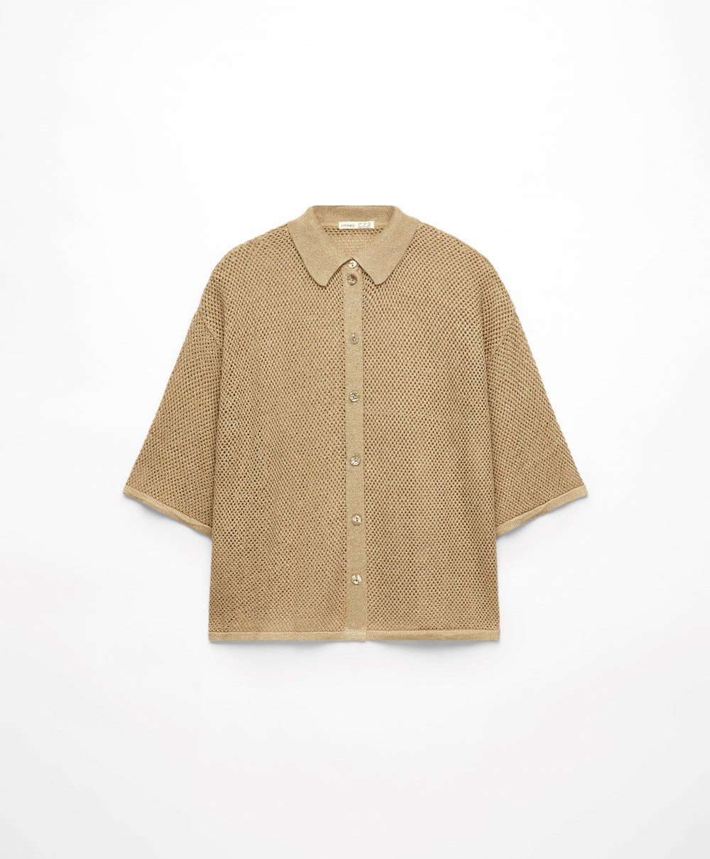 Oysho Oversize Knit Shirt Arany | HCQKGJ-129