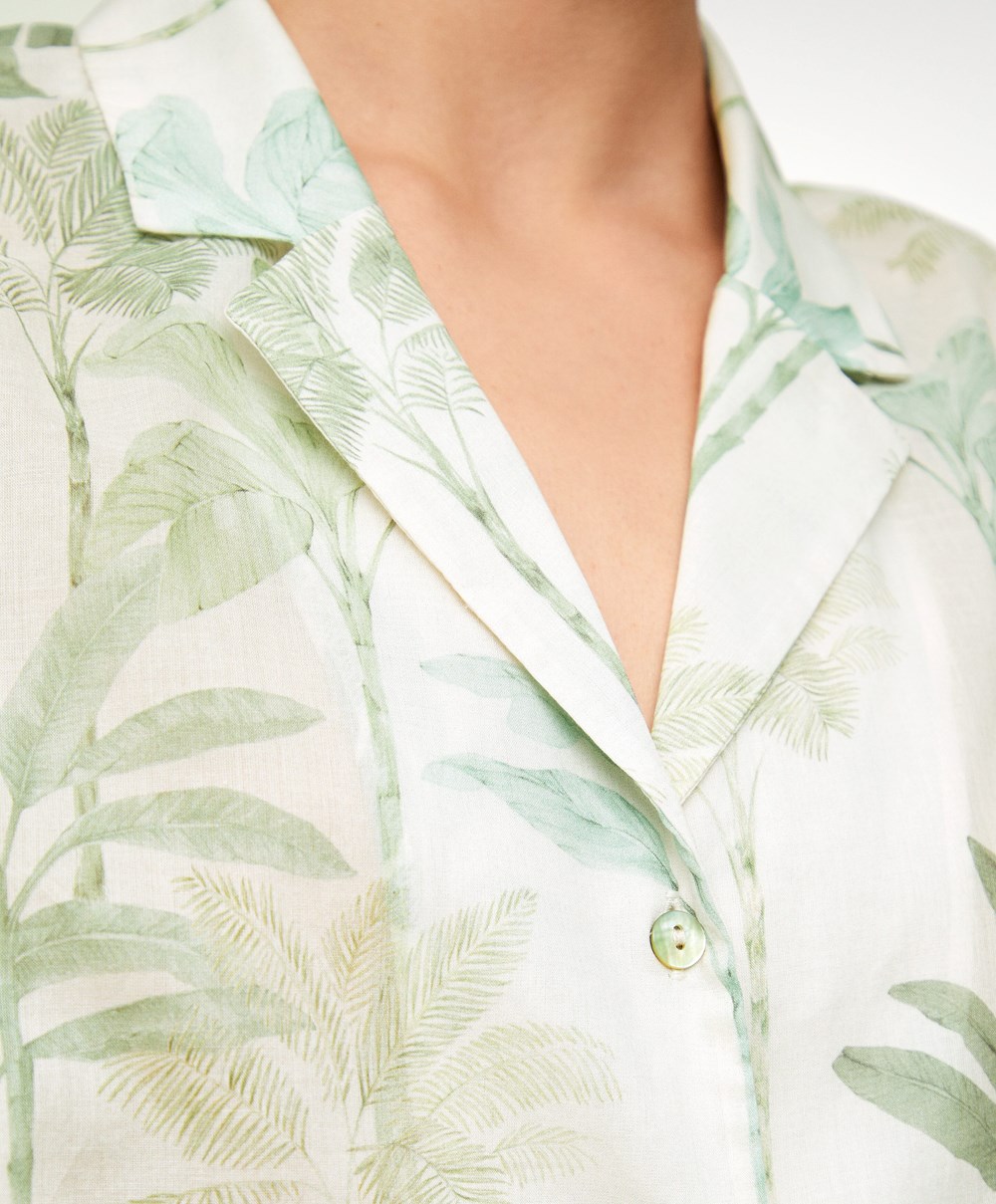 Oysho Palm Tree 100% Pamut Rövid-sleeved Shirt Grass | GQTPUM-395