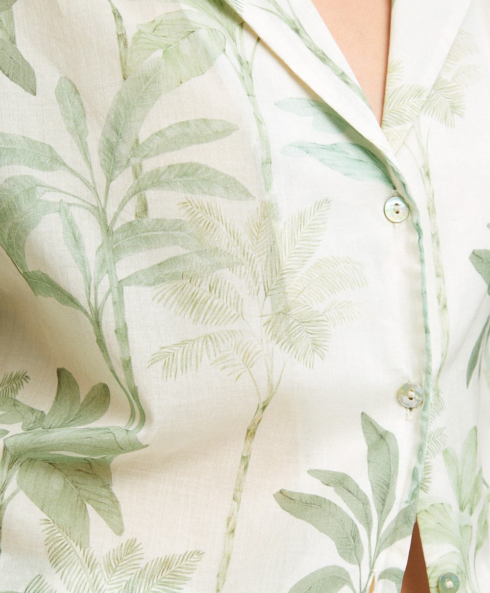 Oysho Palm Tree 100% Pamut Rövid-sleeved Shirt Grass | GQTPUM-395