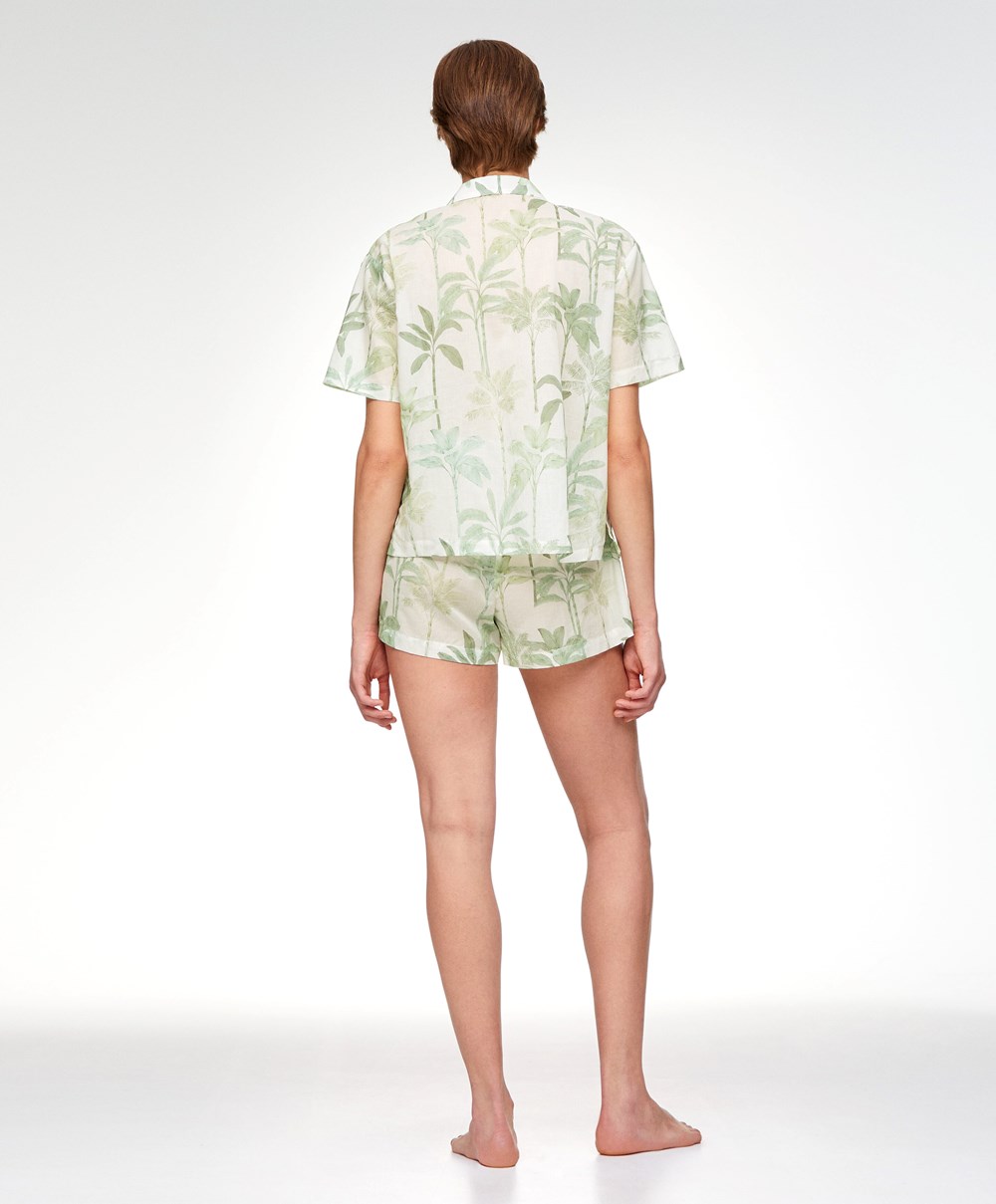 Oysho Palm Tree 100% Pamut Rövid-sleeved Shirt Grass | GQTPUM-395