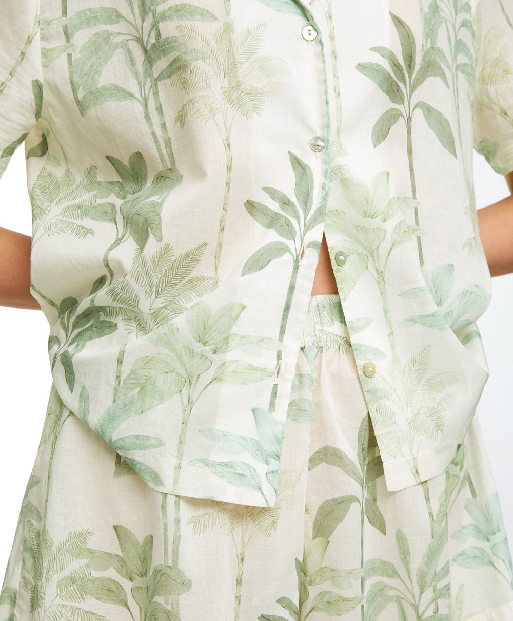 Oysho Palm Tree 100% Pamut Shorts Grass | FXKOMG-857